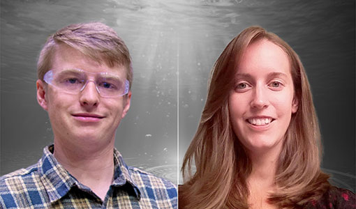Continue reading about Headshots of Charles Candon and Rebecca Fao layered on top of an image of light shining underwater